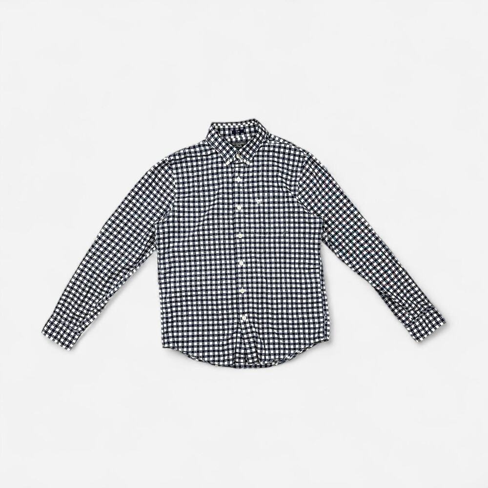 Abercrombie navy white checkered long sleeve button-up shirt slim fit - men’s M